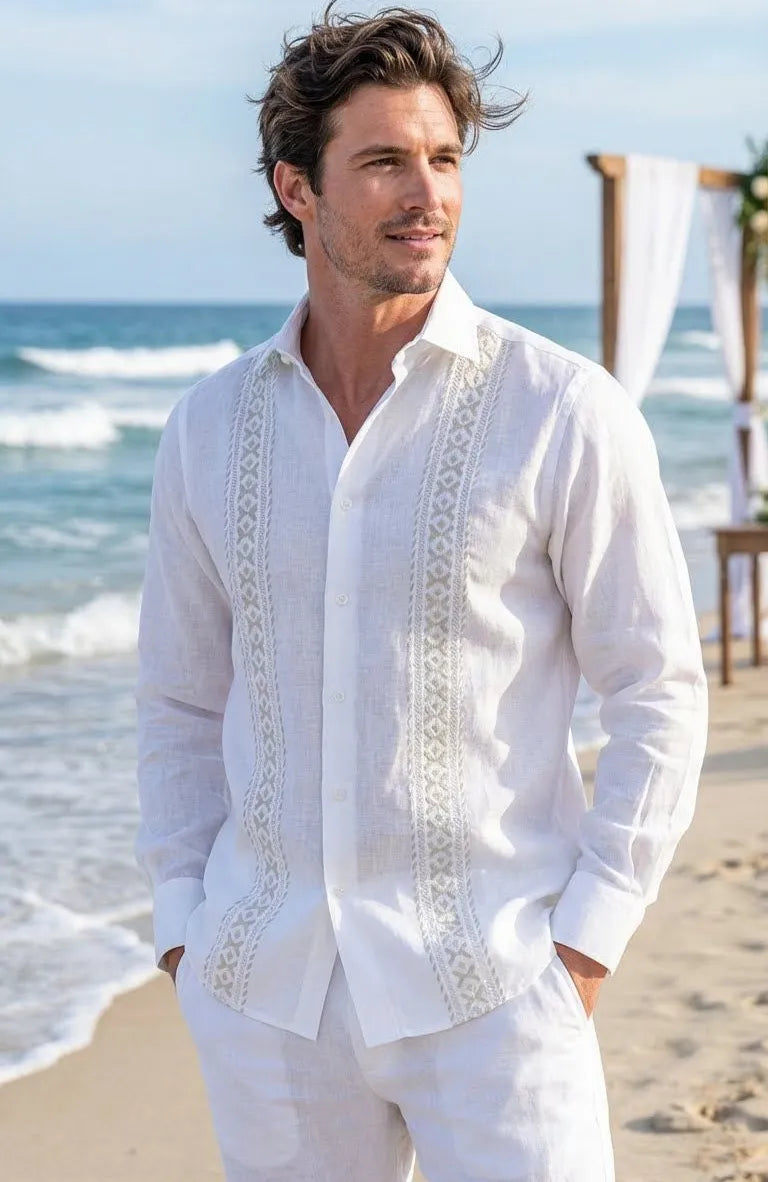 linen guayabera dress Embroidered Shirt – Burvani Men Dress's Color:76#-Light purple High Low Dresses for 100% Linen Machine wash summer tops