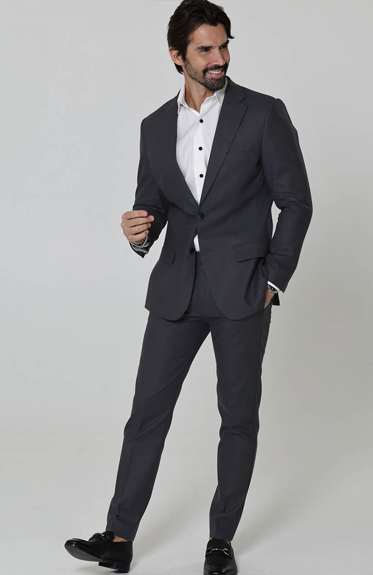 Charcoal Monte Carlo Linen Suit Jacket, Dark Gray / Charcoal Verona Pants and  Beckford Linen Groom Shirt