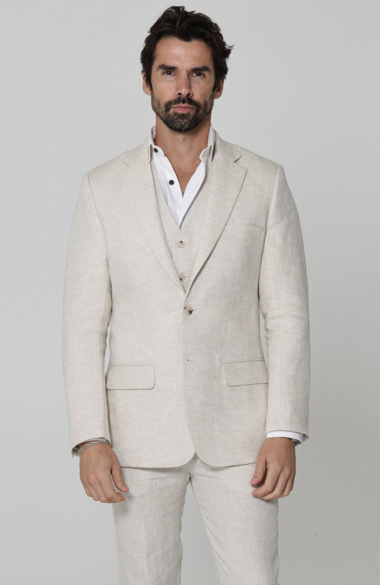 Natural Monte Carlo Linen Suit Jacket, w/ Natural Verona Pants and Bradford Shirt