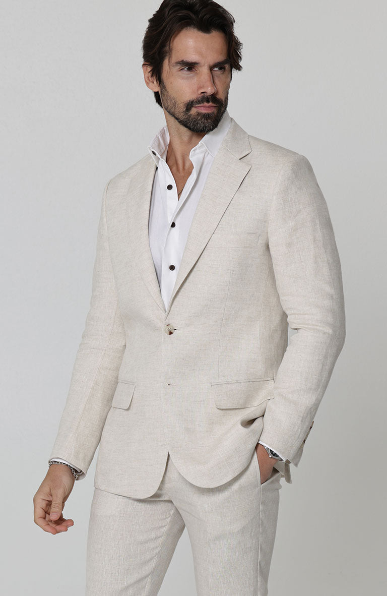 Natural Monte Carlo Linen Suit Jacket, w/ Natural Verona Pants and Bradford Shirt