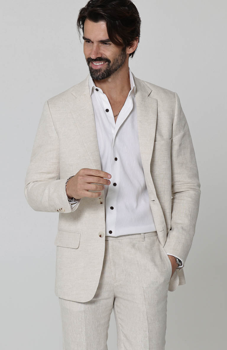 Natural Monte Carlo Linen Suit Jacket, w/ Natural Verona Pants and Bradford Shirt