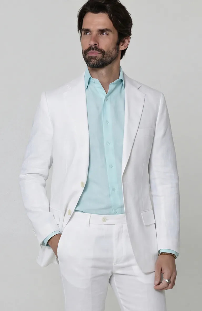 White Monte Carlo Suit with White Verona Pants and Bradford Italian Shirt in Spa