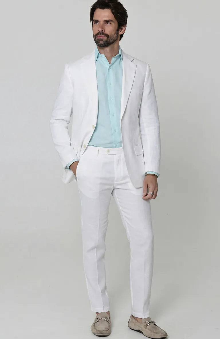 White Monte Carlo Suit with White Verona Pants and Bradford Italian Shirt in Spa