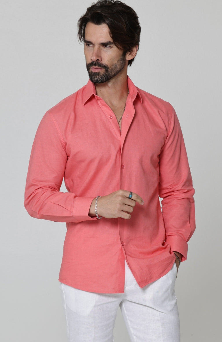 Beckford Men’s Casual Linen Shirts in Salmon with Italian Linen Pants