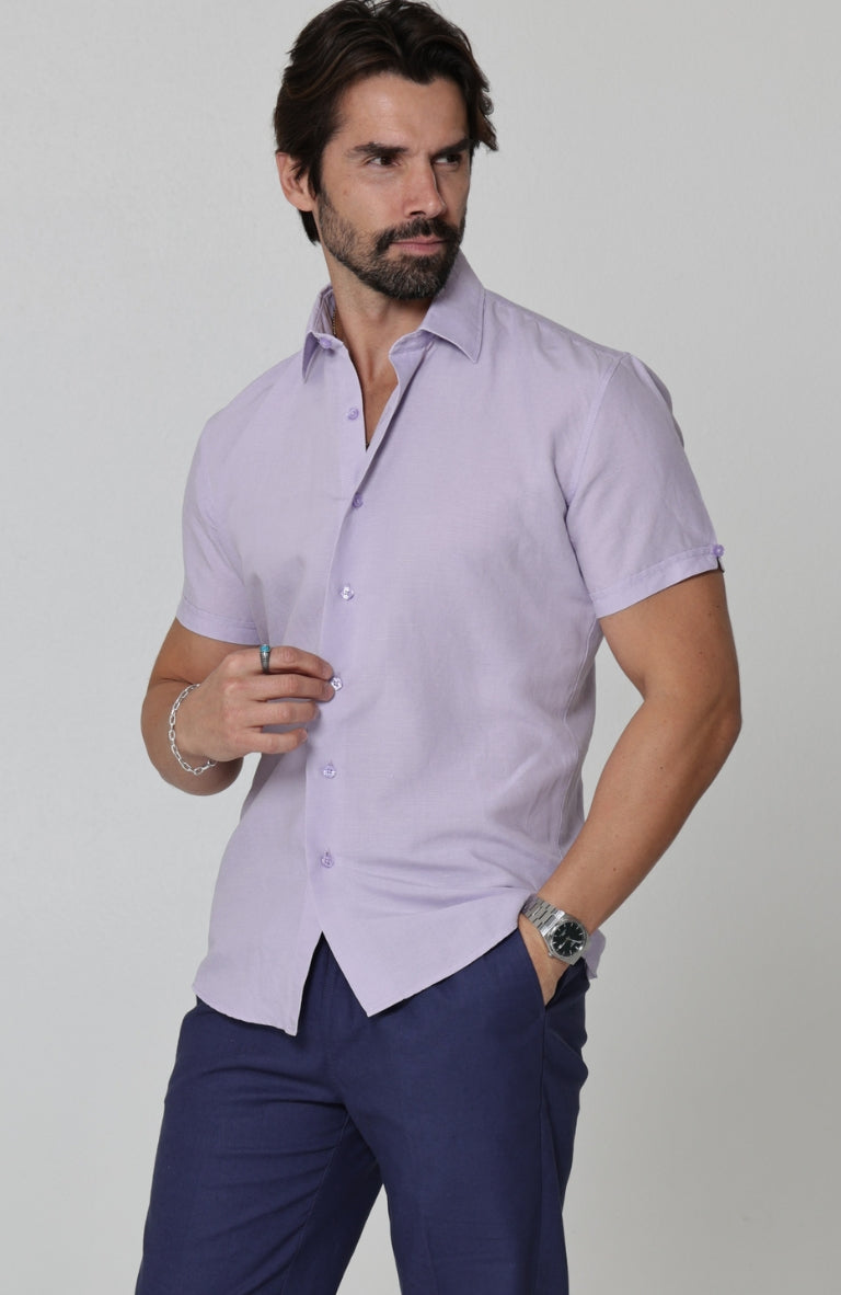 Soft Violet Linen Beckford Shirt w/  Velero Linen Drawstring Pants