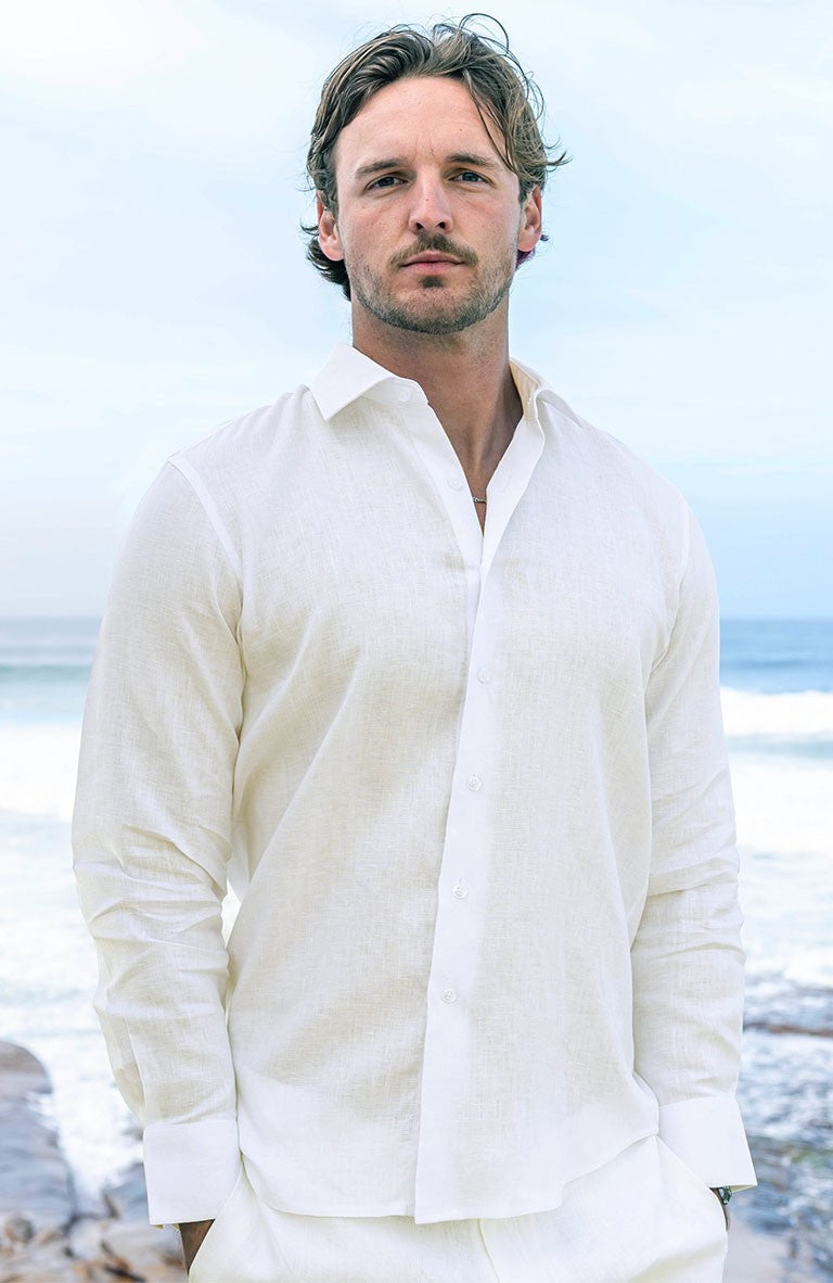 Bone / Ivory Bradford Italian Linen Beach Wedding Shirt