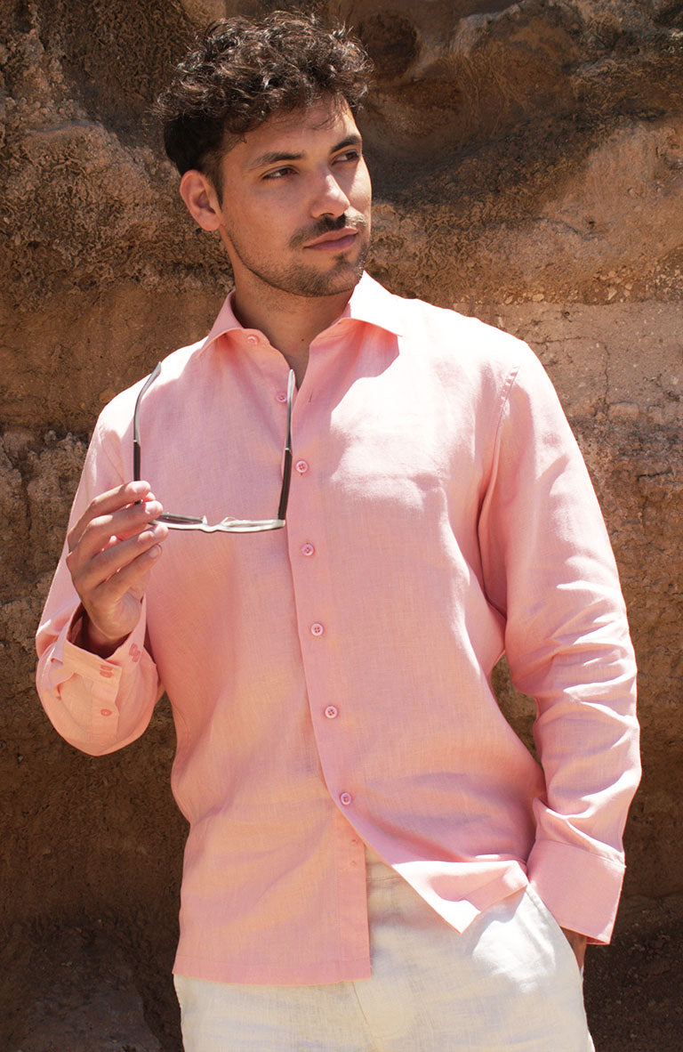 Bradford Linen Wedding Shirt in Peach,  Verona Pants