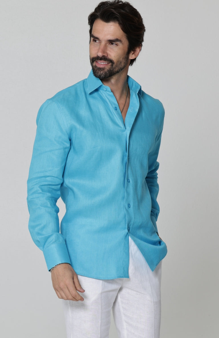 Bradford Italian Linen Shirt in Malibu (ocean) with Verona Italian Linen Pants