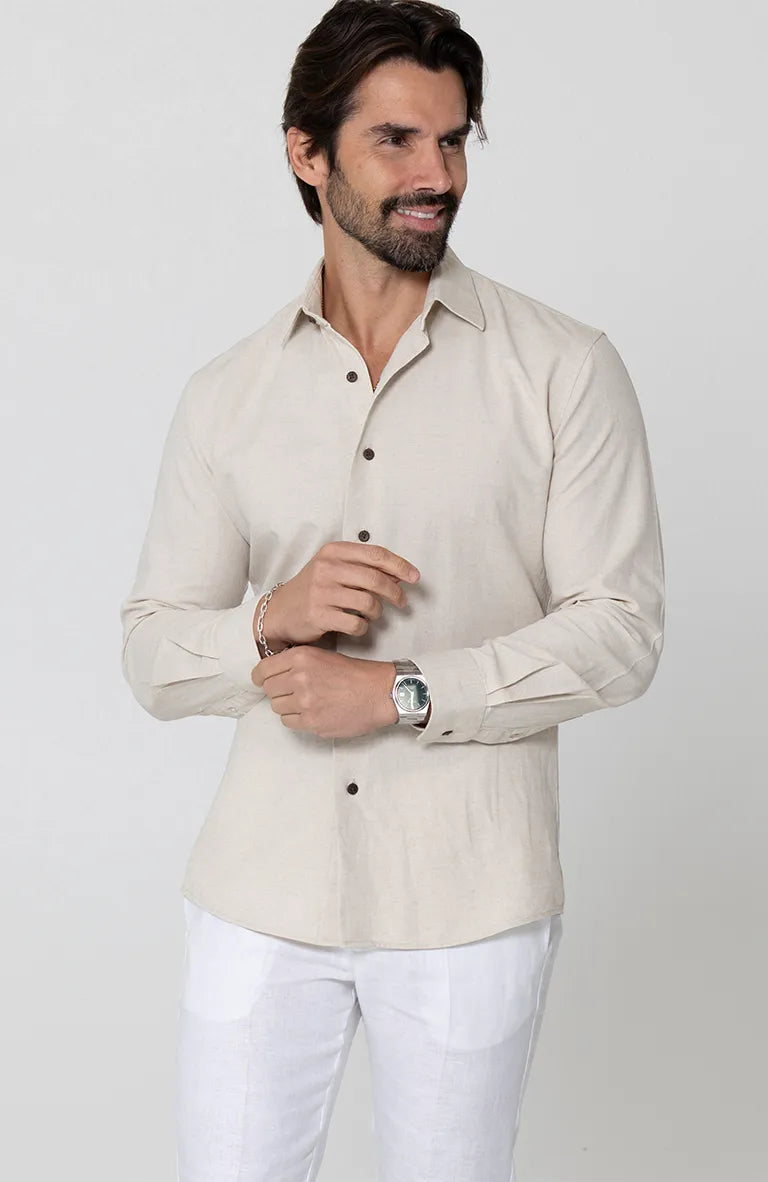 Beckford Italian Linen Shirt in and Coconut Buttons,  Verona Pants
