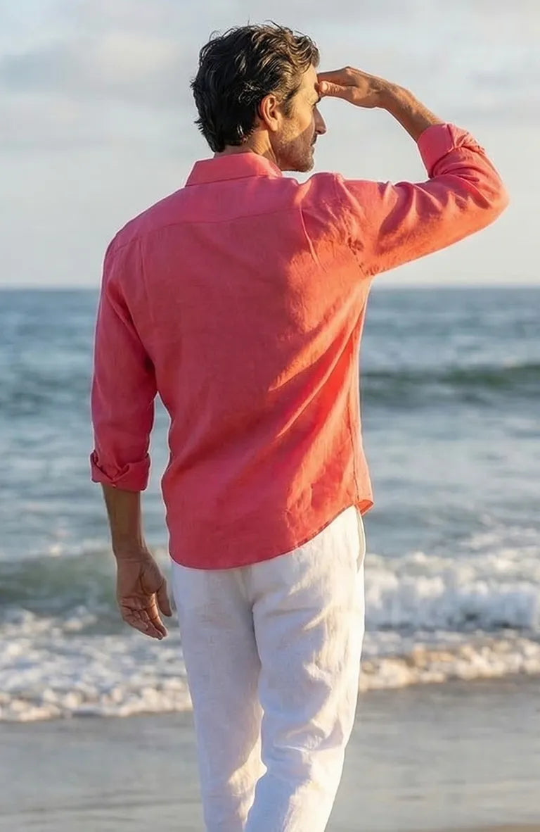 Bradford Linen Wedding shirt in Coral Reef
