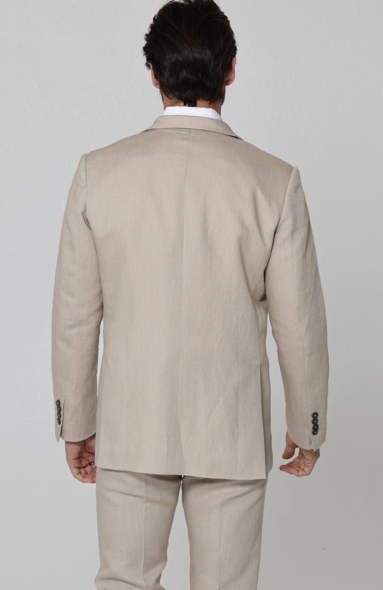 Monte Carlo Summer Linen Suit Jacket in Latte with Verona Italian Linen Pants in Latte