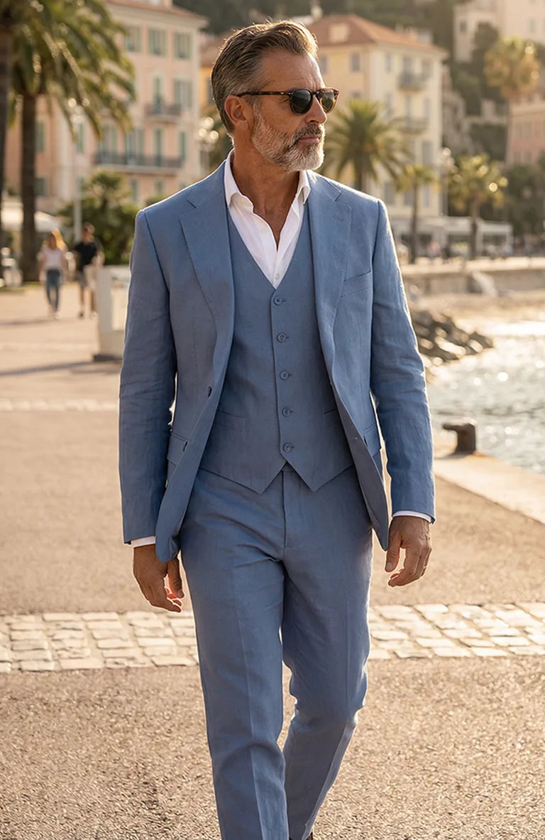 Monte Carlo Italian Linen Suit Heritage Blue w/ Heritage Blue Verona Pants