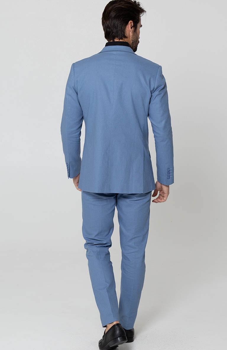 Monte Carlo Italian Linen Suit Heritage Blue w/ Heritage Blue Verona Pants and Black Beckford Shirt