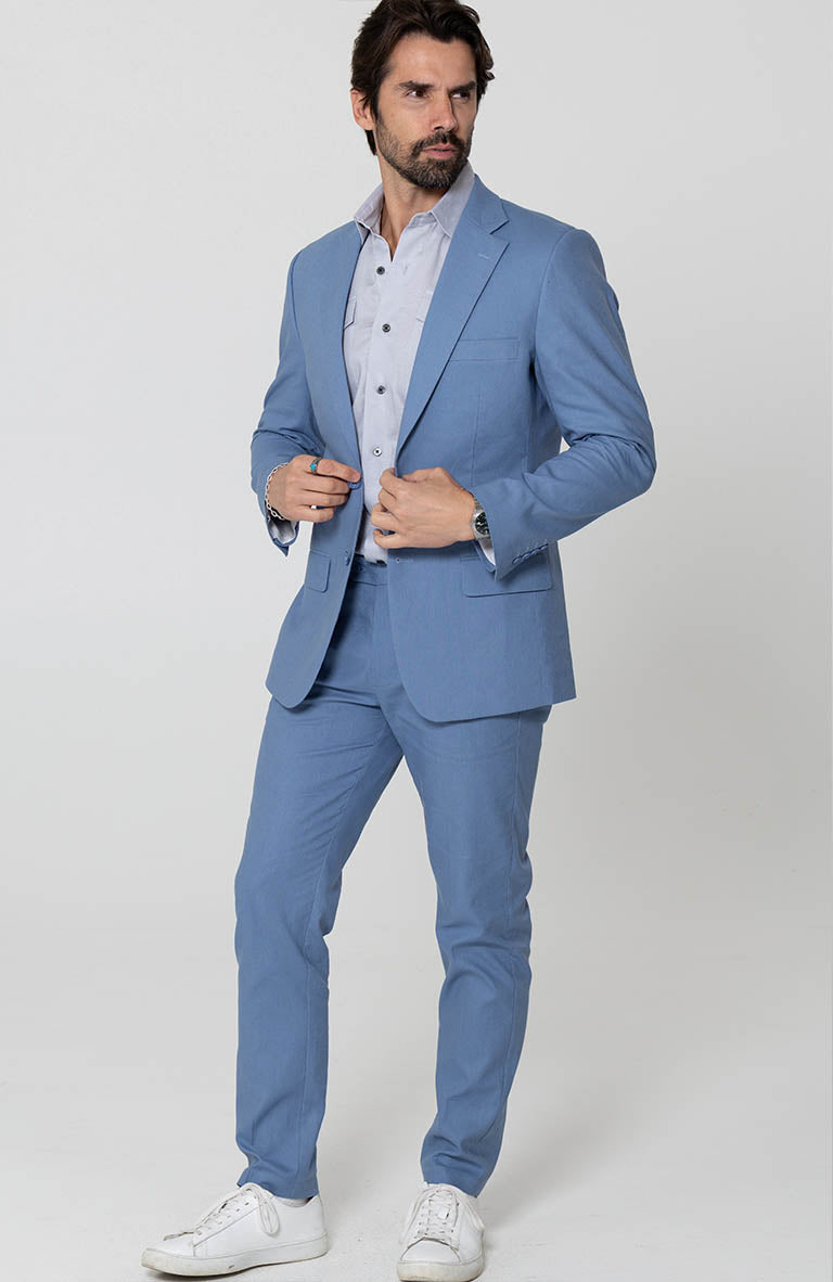 Monte Carlo Italian Linen Suit Heritage Blue w/ Heritage Blue Verona Pants, Blue Silver Beckford Shirt