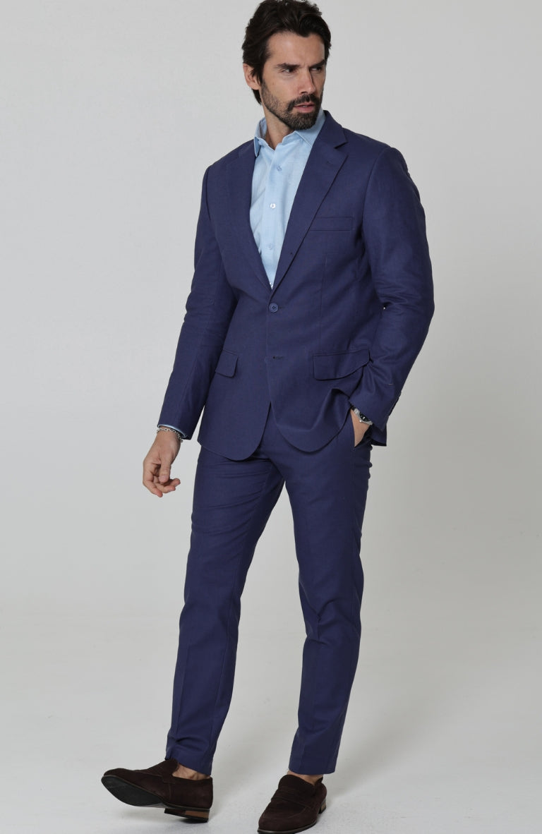 Monte Carlo Lightweight Linen Suit Soft Navy Ice Blue Bradford