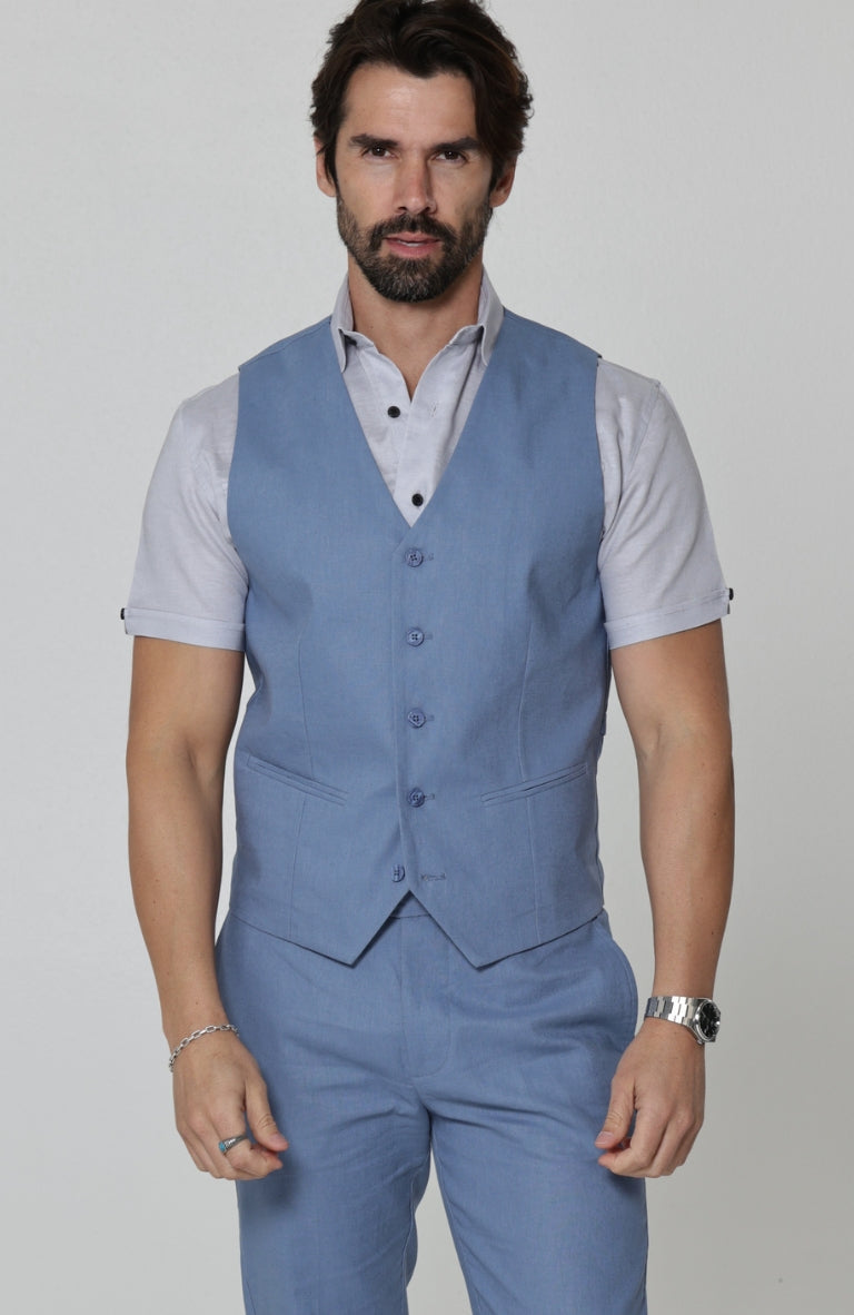 Monaco Men’s Premium Linen Vest Heritage Blue