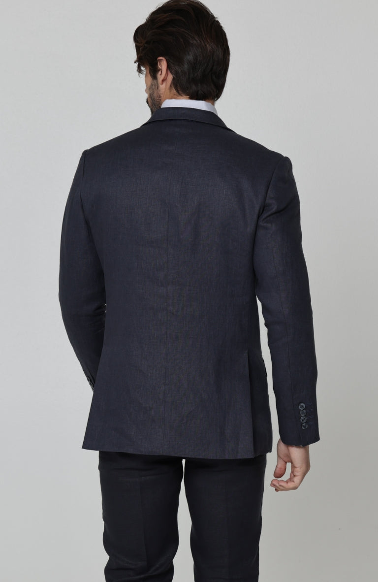 Dark Gray/Charcoal Monte Carlo Linen Suit Jacket, w/Dark Gray Charcoal Verona Pants and Bradford Italian Linen Shirt