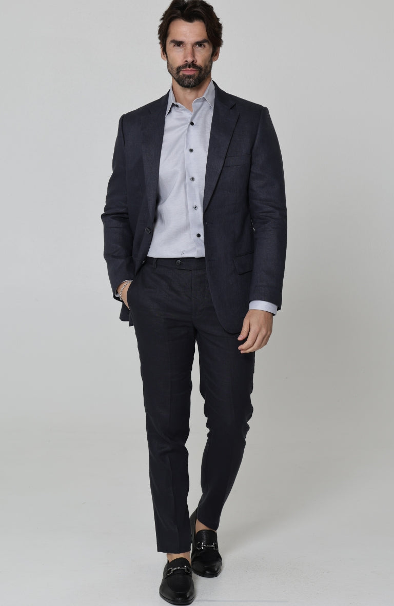 Dark Gray/Charcoal Monte Carlo Linen Suit Jacket, w/Dark Gray Charcoal Verona Pants and Bradford Italian Linen Shirt