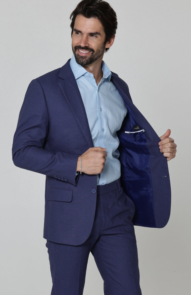 Monte Carlo Lightweight Linen Suit Soft Navy Ice Blue Bradford