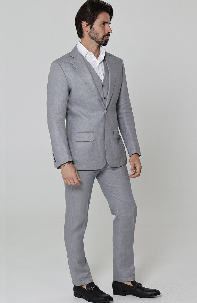 Steel Gray Monte Carlo Linen Suit  Mauritius Shirt.