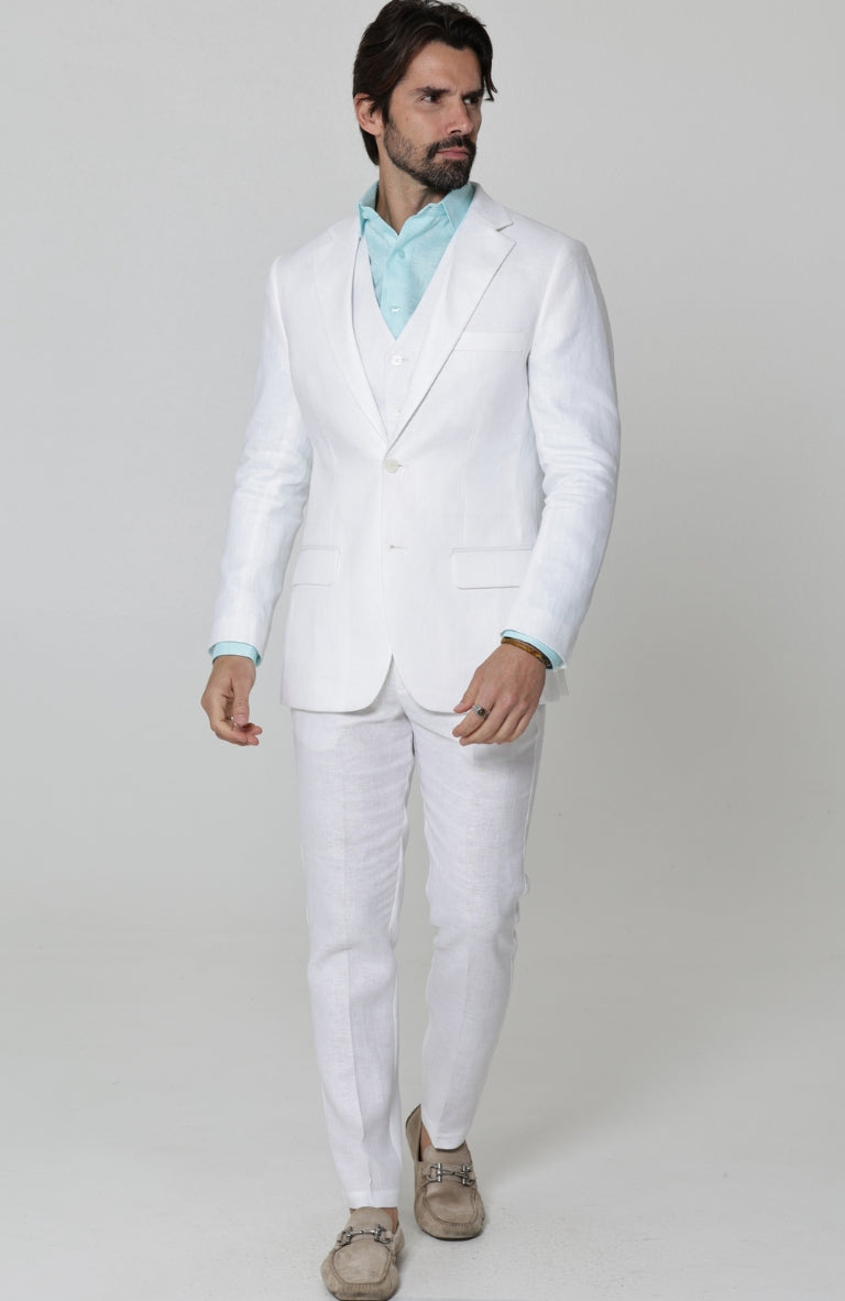 White Monte Carlo Suit with White Verona Pants and Bradford Italian Shirt in Spa