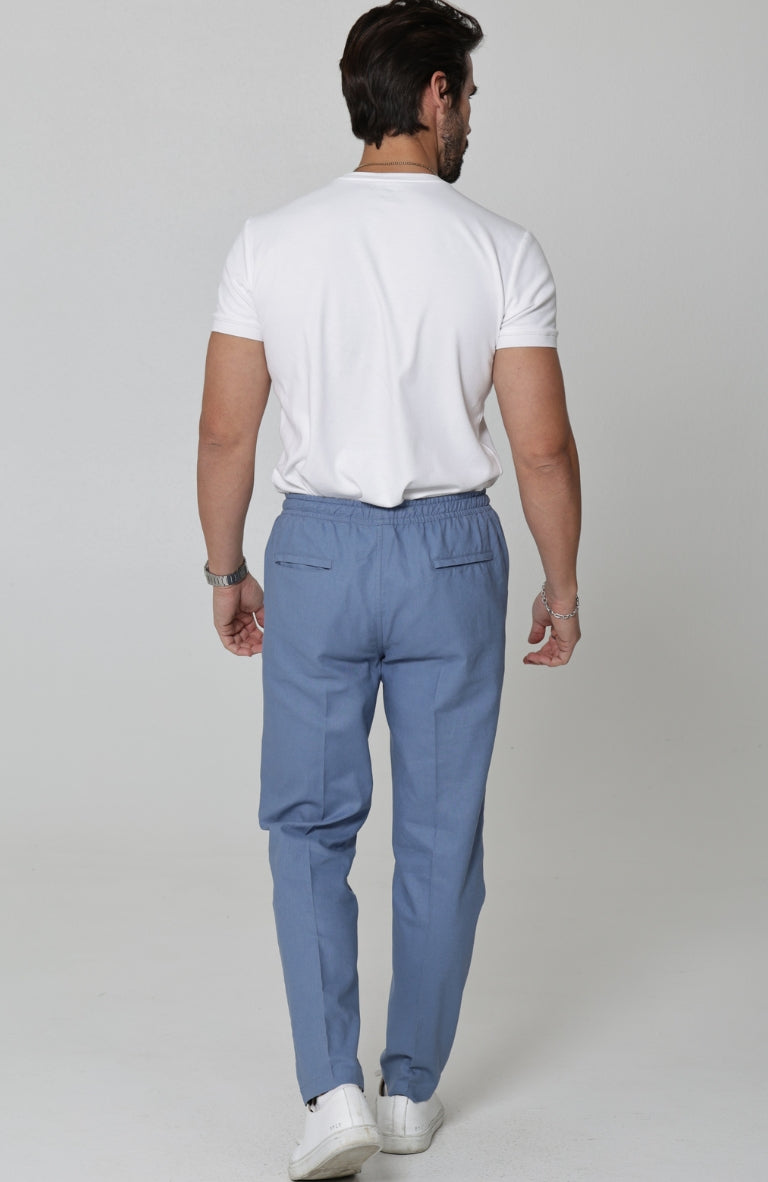 Velero Italian Linen Drawstring Pants in Heritage Blue