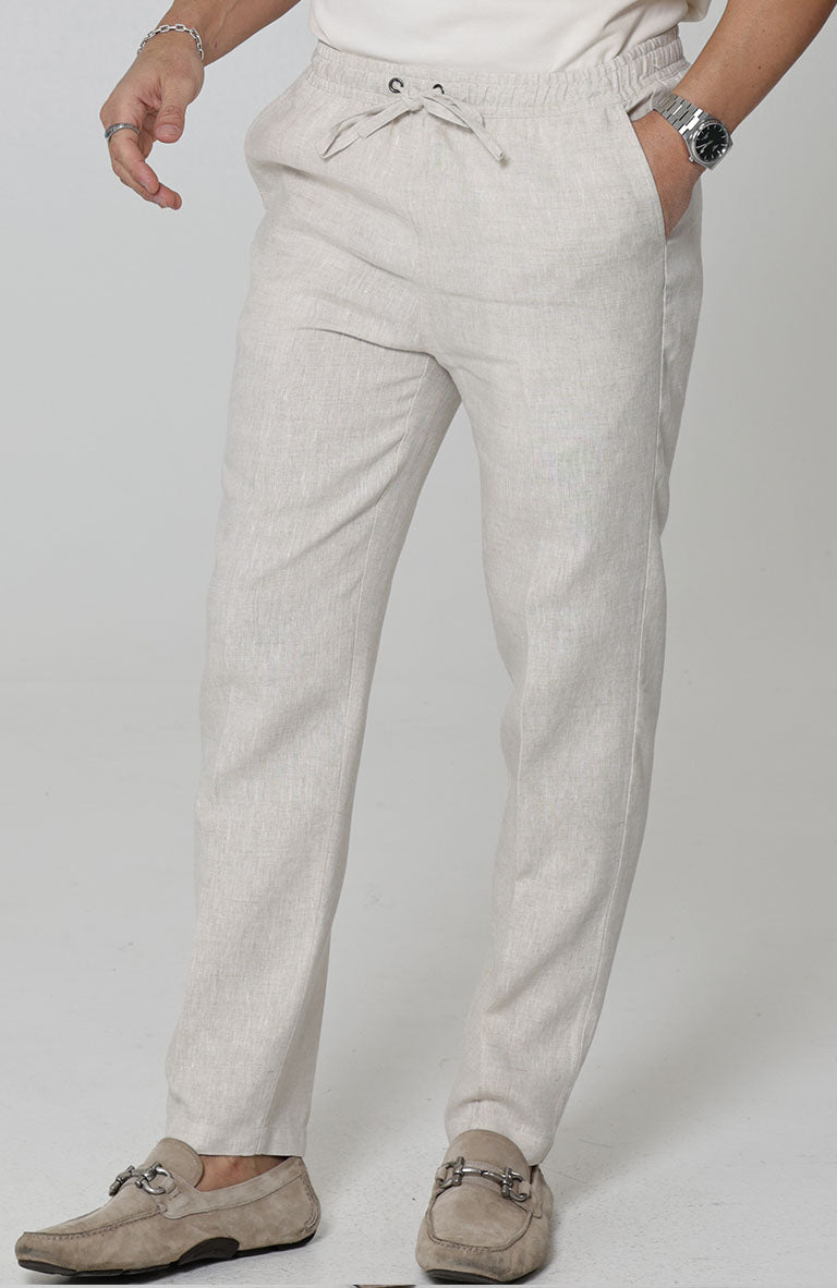 Men's Velero Linen Drawstring Pants in Natural