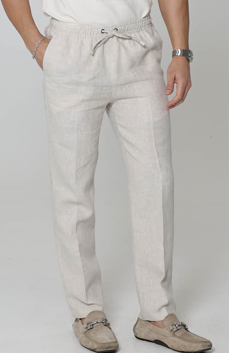 Men's Velero Linen Drawstring Pants in Natural