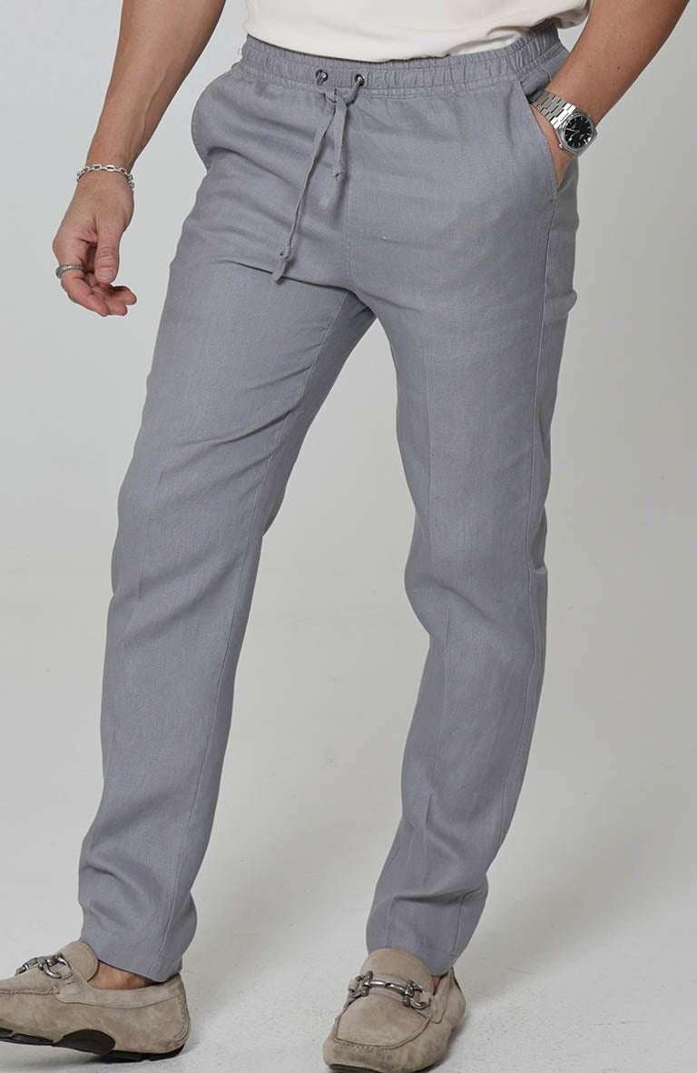 Men's Velero Linen Drawstring Pants in Steel Gray