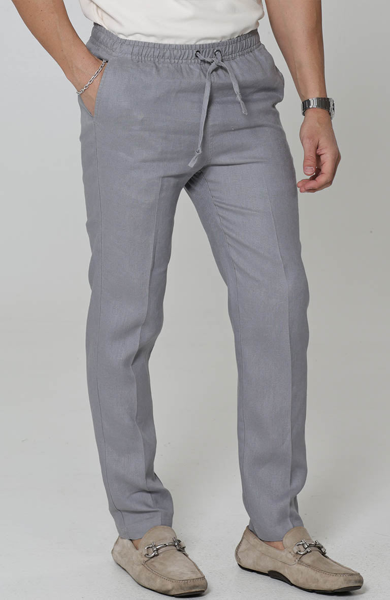 Men's Velero Linen Drawstring Pants in Steel Gray