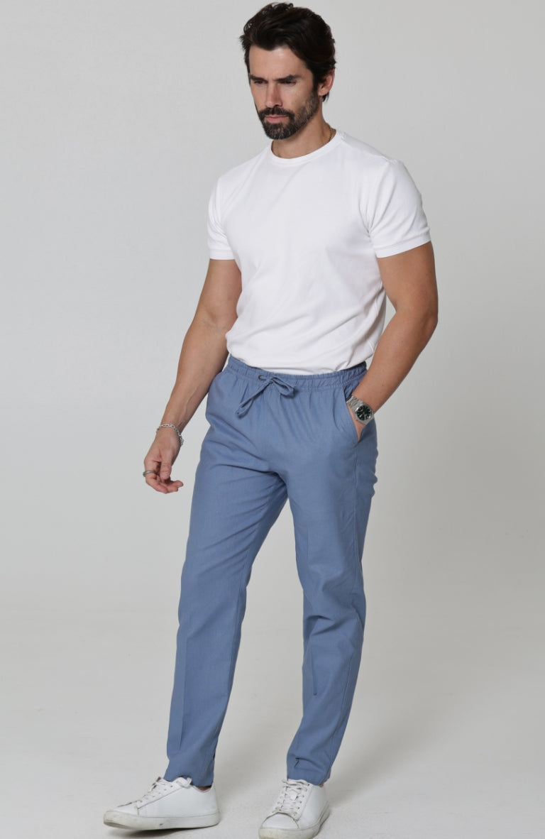 Velero Italian Linen Drawstring Pants in Heritage Blue