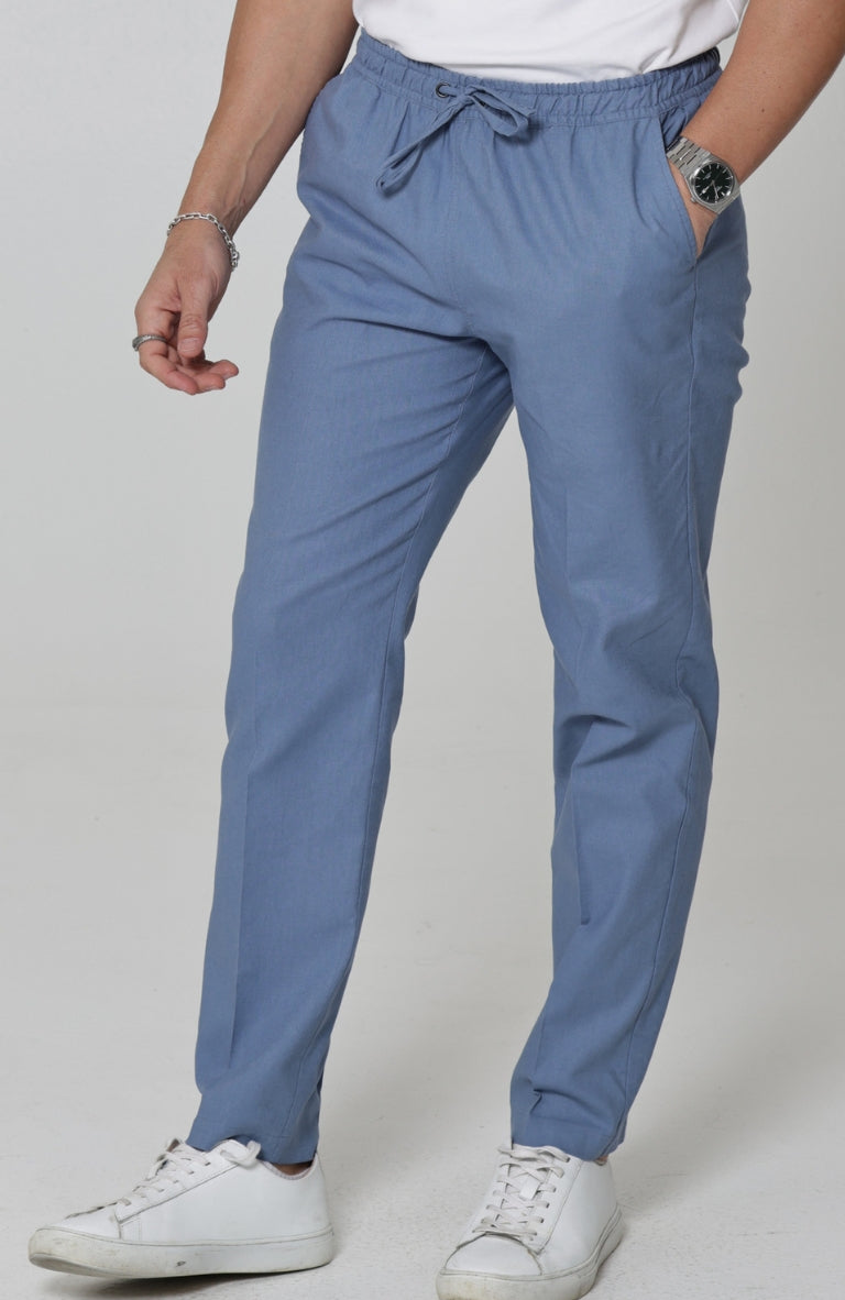 Velero Italian Linen Drawstring Pants in Heritage Blue