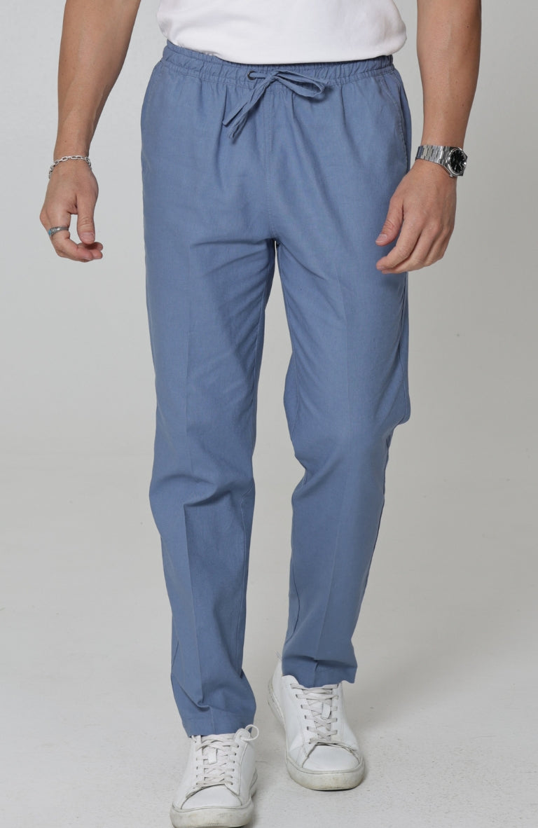 Velero Italian Linen Drawstring Pants in Heritage Blue
