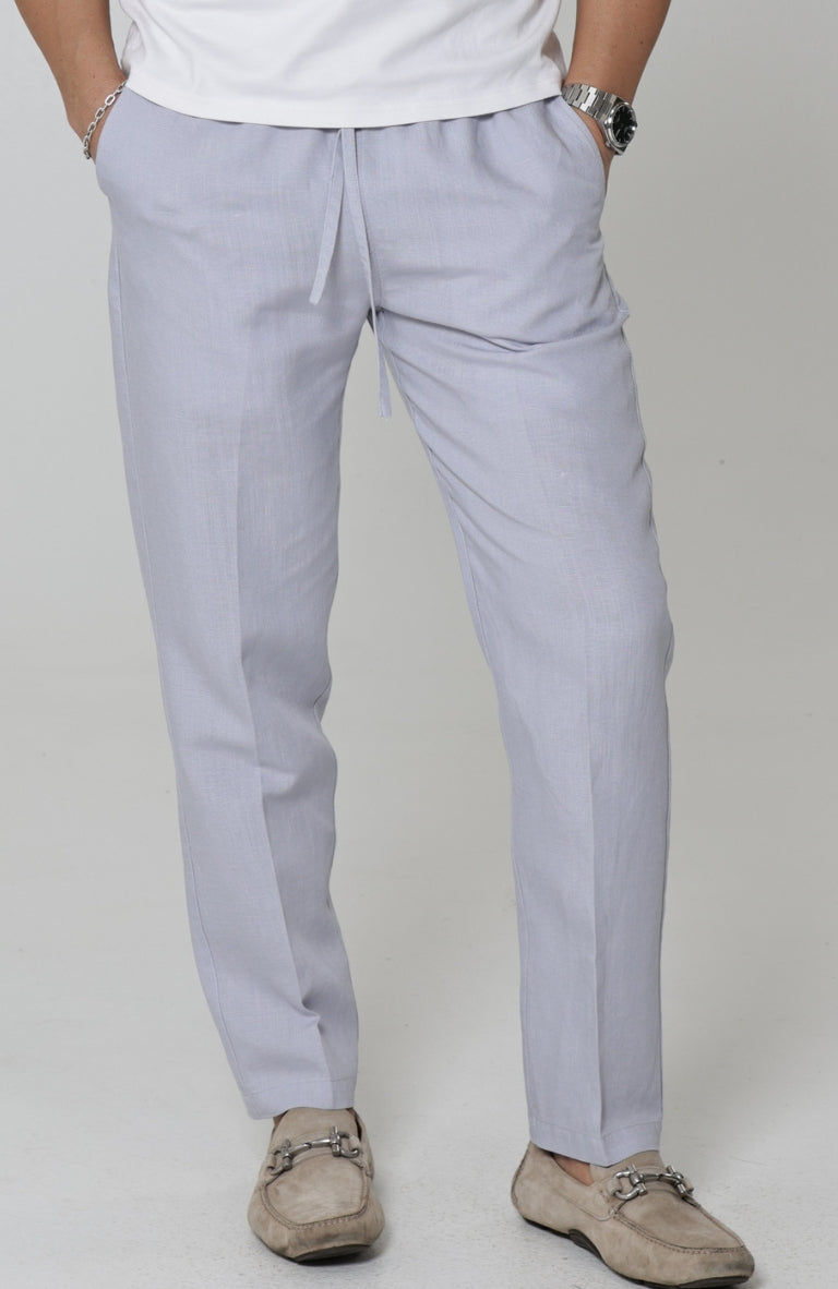 Men's Velero Linen Drawstring Pants in Silver Blue