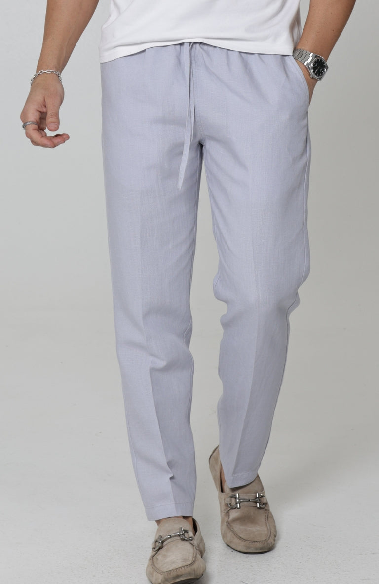 Men's Velero Linen Drawstring Pants in Silver Blue