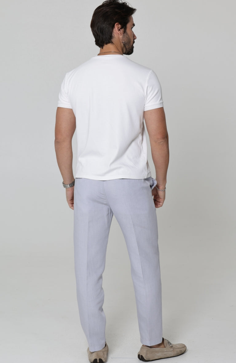 Men's Velero Linen Drawstring Pants in Silver Blue
