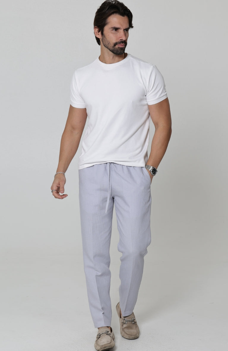 Men's Velero Linen Drawstring Pants in Silver Blue