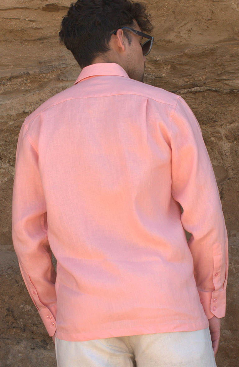 Bradford Linen Wedding Shirt in Peach, Natural Verona Pants