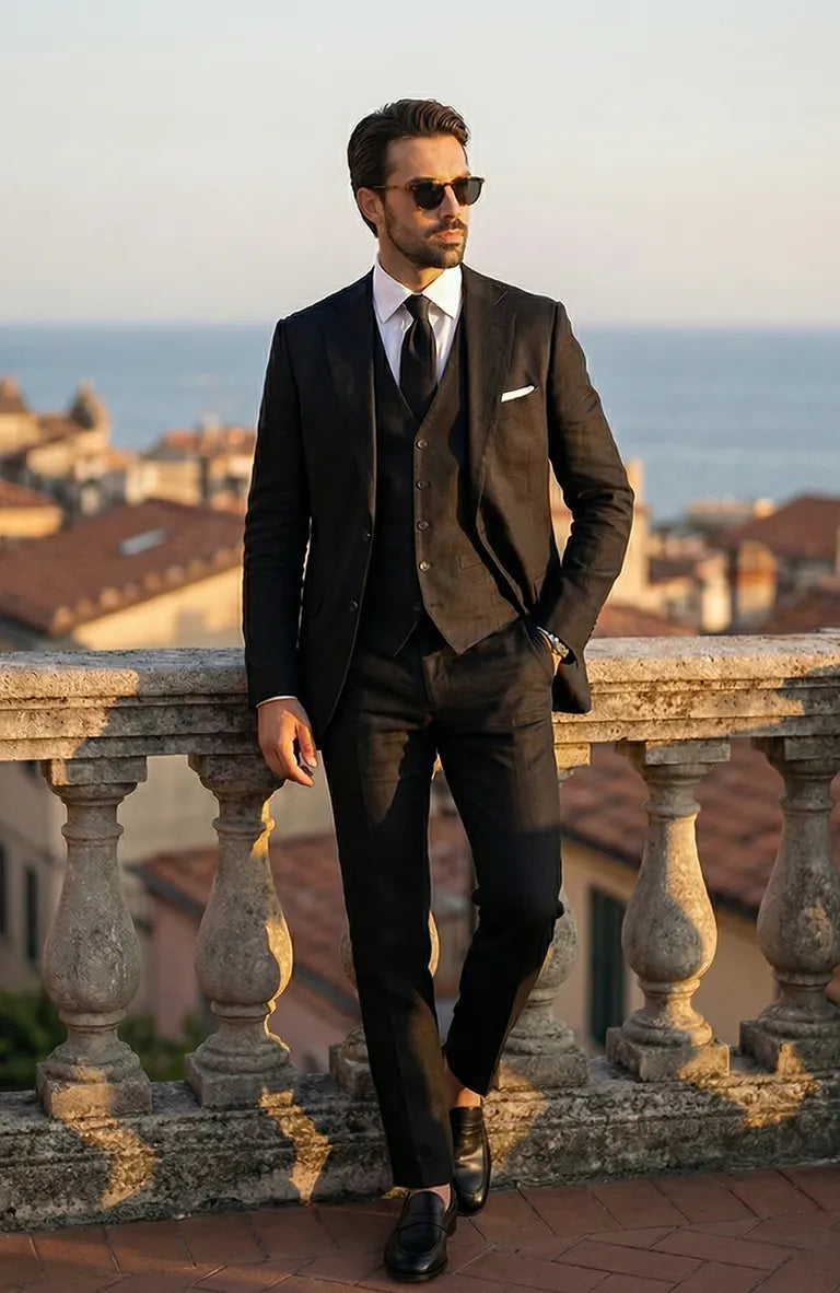 Monte Carlo Modern Linen Suit Jacket Black