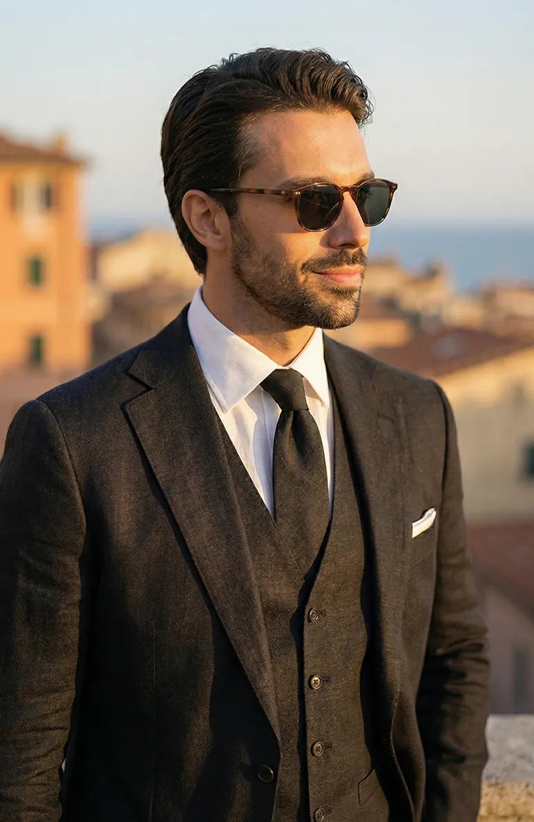 Monte Carlo Modern Linen Suit Jacket Black
