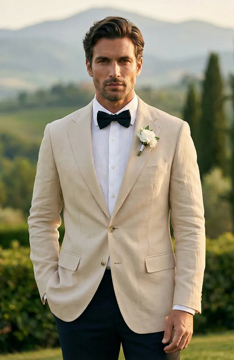 Monte Carlo Summer Linen Suit Jacket in Latte with Verona Italian Linen Pants in Latte